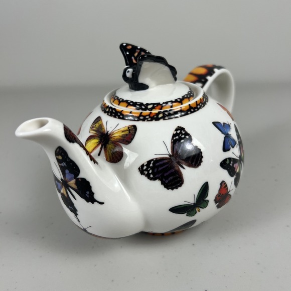 Paul Cardew Butterflies Ceramic Teapot 2007  Butterfly Finial Multicolor 20oz - Picture 3 of 13